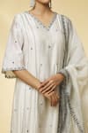 Shop_PUNIT BALANA_Ivory Chanderi Silk Embroidered And Printed Mirror V Neck Kurta Set _at_Aza_Fashions