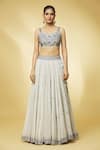 Buy_PUNIT BALANA_Ivory Handloom Chanderi Embroidered And Printed Mirror Sweetheart Neck Lehenga Set _Online_at_Aza_Fashions