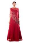 Buy_Smriti by Anju Agarwal_Maroon Georgette Embroidered Sequin Round Bhavna Cape Gown _at_Aza_Fashions