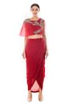 Buy_Smriti by Anju Agarwal_Maroon Crop Top Organza And Silk Embroidered Thread Saaira & Draped Skirt Set _at_Aza_Fashions