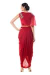 Shop_Smriti by Anju Agarwal_Maroon Crop Top Organza And Silk Embroidered Thread Saaira & Draped Skirt Set _at_Aza_Fashions