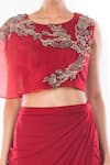 Smriti by Anju Agarwal_Maroon Crop Top Organza And Silk Embroidered Thread Saaira & Draped Skirt Set _Online_at_Aza_Fashions