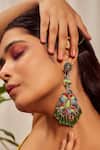 Shop_Kanyaadhan By Dhirajaayushi_Green Beads Stone Embroidered Earrings _at_Aza_Fashions