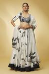 Buy_PUNIT BALANA_Ivory Chanderi Silk Embroidered And Printed Mirror Round Neck & Lehenga Set _at_Aza_Fashions