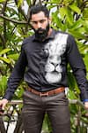 Buy_Avalipt_Black Cotton Blend Hand Painted Lion King Of The Jungle Shirt _at_Aza_Fashions