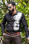 Avalipt_Black Cotton Blend Hand Painted Lion King Of The Jungle Shirt _Online_at_Aza_Fashions