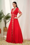 Buy_Tamaraa By Tahani_Red Hand Embroidery Sequins V Neck Vermilion Placement Anarkali With Dupatta _Online_at_Aza_Fashions