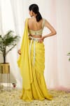 Shop_Tamaraa By Tahani_Yellow Hand Embroidery Sequins Sweetheart Neck Sylva Pre-draped Saree And Blouse_at_Aza_Fashions