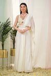 Buy_Tamaraa By Tahani_Off White Hand Embroidery Sequins Luminous Pre-draped Saree And Blouse Set _at_Aza_Fashions