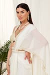 Tamaraa By Tahani_Off White Hand Embroidery Sequins Luminous Pre-draped Saree And Blouse Set _Online_at_Aza_Fashions