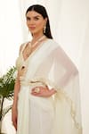 Shop_Tamaraa By Tahani_Off White Hand Embroidery Sequins Luminous Pre-draped Saree And Blouse Set _Online_at_Aza_Fashions