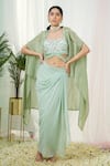 Buy_Tamaraa By Tahani_Green Hand Embroidery Sequins Sweetheart Lila Floral Blouse And Dhoti Skirt Set_at_Aza_Fashions