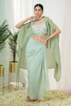 Tamaraa By Tahani_Green Hand Embroidery Sequins Sweetheart Lila Floral Blouse And Dhoti Skirt Set_Online_at_Aza_Fashions