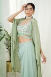 Buy_Tamaraa By Tahani_Green Hand Embroidery Sequins Sweetheart Lila Floral Blouse And Dhoti Skirt Set_Online_at_Aza_Fashions