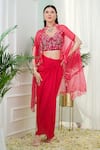 Buy_Tamaraa By Tahani_Pink Hand Embroidery Sequins Blouse Elara Placement Cape And Dhoti Skirt Set_at_Aza_Fashions