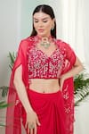 Buy_Tamaraa By Tahani_Pink Hand Embroidery Sequins Blouse Elara Placement Cape And Dhoti Skirt Set_Online_at_Aza_Fashions