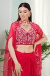 Buy_Tamaraa By Tahani_Pink Hand Embroidery Sequins Blouse Elara Placement Cape And Dhoti Skirt Set _Online_at_Aza_Fashions