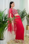 Shop_Tamaraa By Tahani_Pink Hand Embroidery Sequins Blouse Elara Placement Cape And Dhoti Skirt Set_Online_at_Aza_Fashions