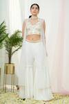 Tamaraa By Tahani_Off White Hand Embroidery Sequins Sweetheart Neck Enigma Jacket And Sharara Set _Online_at_Aza_Fashions