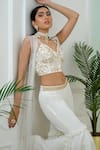 Shop_Tamaraa By Tahani_Off White Hand Embroidery Sequins Sweetheart Neck Enigma Jacket And Sharara Set _Online_at_Aza_Fashions