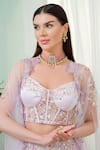 Shop_Tamaraa By Tahani_Purple Hand Embroidery Sequins Sweetheart Neck Celestia Placement Lehenga Set _at_Aza_Fashions