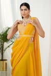 Shop_Tamaraa By Tahani_Yellow Hand Embroidery Sequins V Neck Stardust Pre-draped Saree With Blouse_at_Aza_Fashions
