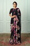 Buy_Atelier Shikaarbagh_Black Printed Floral Sumiran Saree With Unstitched Blouse Piece _at_Aza_Fashions