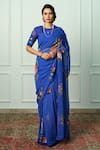 Buy_Atelier Shikaarbagh_Blue Printed Nilanjana Saree With Embroidered Unstitched Blouse Piece _at_Aza_Fashions