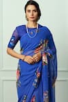 Shop_Atelier Shikaarbagh_Blue Printed Nilanjana Saree With Embroidered Unstitched Blouse Piece _Online_at_Aza_Fashions
