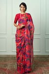 Buy_Atelier Shikaarbagh_Red Printed Floral Radhika Saree With Unstitched Blouse Piece  _at_Aza_Fashions