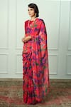 Atelier Shikaarbagh_Red Printed Floral Radhika Saree With Unstitched Blouse Piece  _Online_at_Aza_Fashions