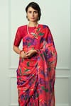 Shop_Atelier Shikaarbagh_Red Printed Floral Radhika Saree With Unstitched Blouse Piece  _Online_at_Aza_Fashions