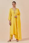 Buy Ikshita Choudhary Yellow Chanderi Silk, Tissue, Organza Embroidery V-neck Kurta Set at Aza Fashions Buy_Ikshita Choudhary_Yellow Chanderi Silk, Tissue, Organza Embroidery V-neck Kurta Set_at_Aza_Fashions