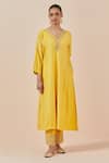 Buy Ikshita Choudhary Yellow Chanderi Silk, Tissue, Organza Embroidery V-neck Kurta Set Online at Aza Fashions Buy_Ikshita Choudhary_Yellow Chanderi Silk, Tissue, Organza Embroidery V-neck Kurta Set_Online_at_Aza_Fashions