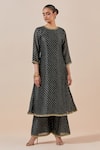 Ikshita Choudhary_Black Chanderi Silk Printed Bandhani Round Kurta And Palazzo Set _Online_at_Aza_Fashions