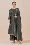 Buy_Ikshita Choudhary_Black Chanderi Silk Printed Bandhani Round Kurta And Palazzo Set 