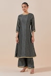 Ikshita Choudhary_Black Chanderi Silk Printed Bandhani Round Kurta Palazzo Set _at_Aza_Fashions