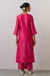 Shop Ikshita Choudhary Pink Chanderi Silk Embroidery Split V-neck Bandhani Printed Kurta And Pant Set at Aza Fashions Shop_Ikshita Choudhary_Pink Chanderi Silk Embroidery Split V-neck Bandhani Printed Kurta And Pant Set_at_Aza_Fashions