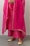Buy_Ikshita Choudhary_Pink Chanderi Silk, Tissue Embroidery Round Neck Bandhani Print Kurta Pant Set 