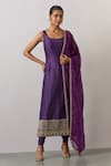 Buy_Ikshita Choudhary_Purple Chanderi Silk Printed Bandhani U Neck Kurta And Churidar Set _Online_at_Aza_Fashions