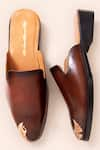 Shop_Amrit Dawani_Brown Leather Bird Embossed Mules Shoes _at_Aza_Fashions