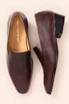 Shop_Amrit Dawani_Brown Leather Solid Slip On Shoes _at_Aza_Fashions