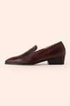 Amrit Dawani_Brown Leather Solid Slip On Shoes _Online_at_Aza_Fashions