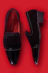 Shop_Amrit Dawani_Black Velvet Studded Loafers_at_Aza_Fashions