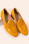 Buy_Amrit Dawani_Yellow Leather Solid Slip On Loafers_at_Aza_Fashions