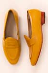 Shop_Amrit Dawani_Yellow Leather Solid Slip On Loafers_at_Aza_Fashions