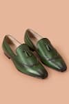 Buy_Amrit Dawani_Green Leather Solid Slip On Brogue Loafers_at_Aza_Fashions