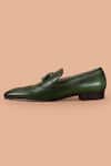 Amrit Dawani_Green Leather Solid Slip On Brogue Loafers_Online_at_Aza_Fashions