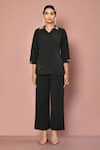 Buy_Naintara Bajaj_Black Italian Fabric Floral Shirt Collar Motif Kurta And Pant Set _Online_at_Aza_Fashions