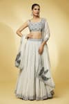 PUNIT BALANA_Ivory Handloom Chanderi Embroidered And Printed Mirror Sweetheart Neck Lehenga Set _at_Aza_Fashions